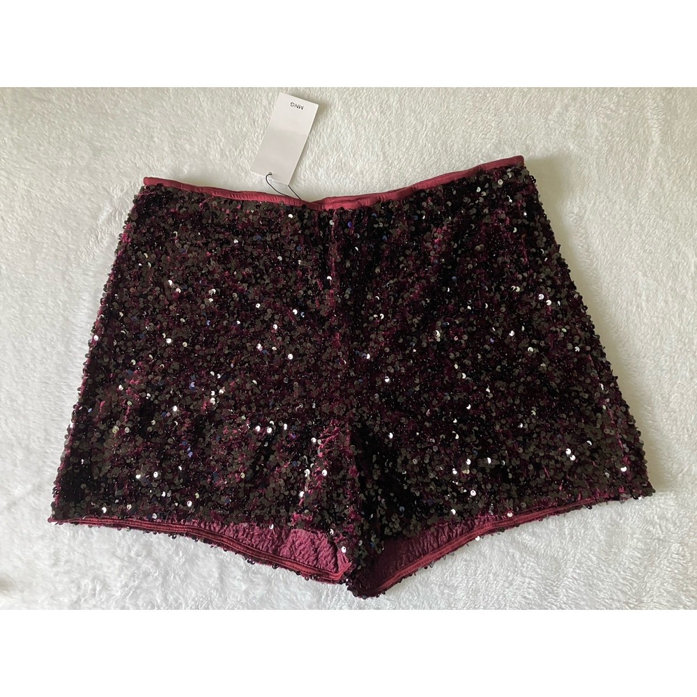 NWT Mango MNG Sequin XTurner Shorts In Burgundy Women's Size Large